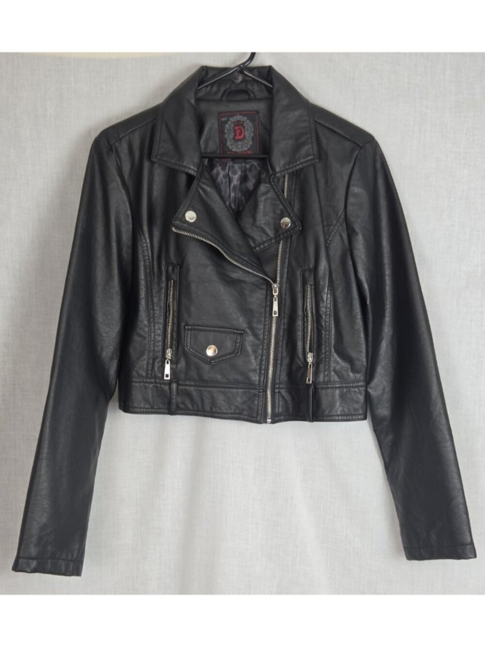 Girls Faux Leather Jacket Moto Biker Rock Star Size L (10/12) Short / Crop
